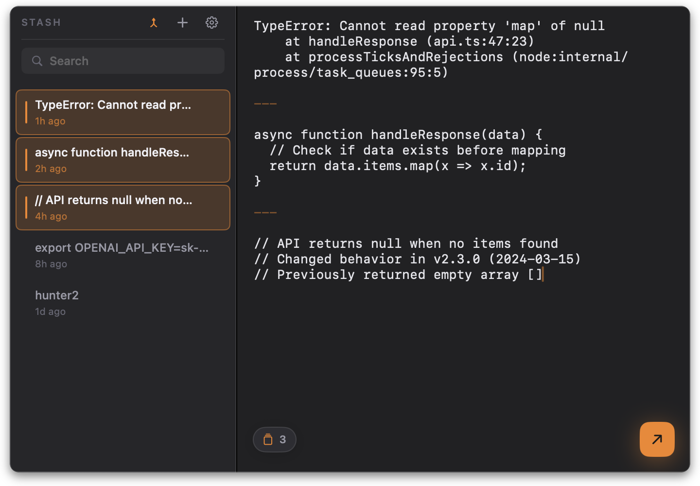 Stash in dark mode with multiple selection