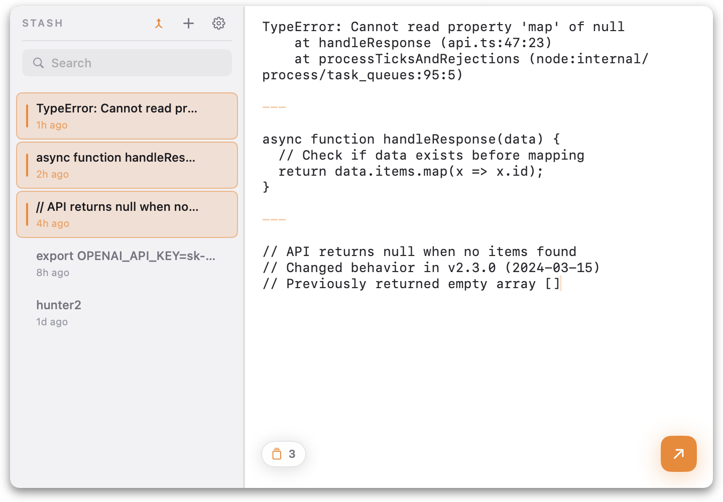 Stash in light mode with multiple selection